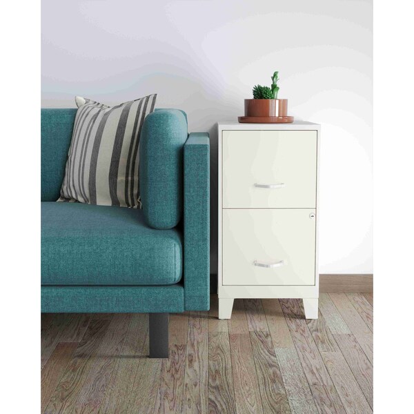 Space Solutions 14.25 in W 2 Drawer Vertical File Cabinet W/ Legs, Pearl White - 25884