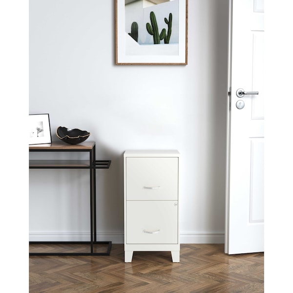 Space Solutions 14.25 in W 2 Drawer Vertical File Cabinet W/ Legs, Pearl White - 25884
