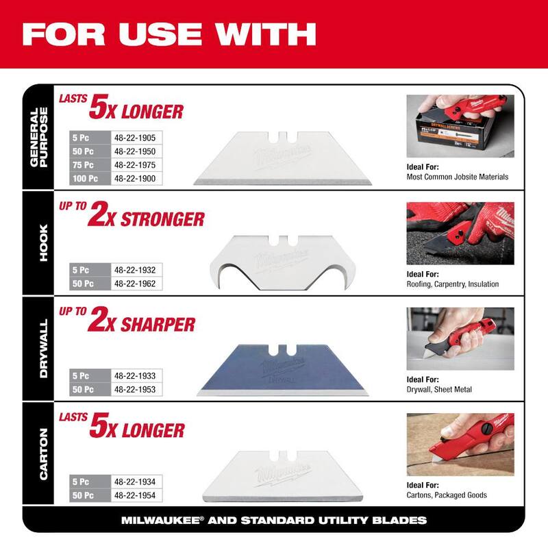 Milwaukee FASTBACK Folding Utility Knives with Blade Storage and 50-Pack General Purpose Utility Blade Set - 48-22-1504