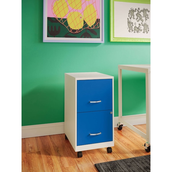 Space Solutions 14.25 in W 2 Drawer Mobile Vertical File Cabinet, Pearl White / Classic Blue - 25331