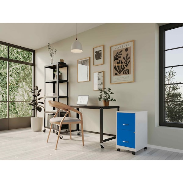 Space Solutions 14.25 in W 2 Drawer Mobile Vertical File Cabinet, Pearl White / Classic Blue - 25331