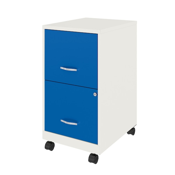 Space Solutions 14.25 in W 2 Drawer Mobile Vertical File Cabinet, Pearl White / Classic Blue - 25331