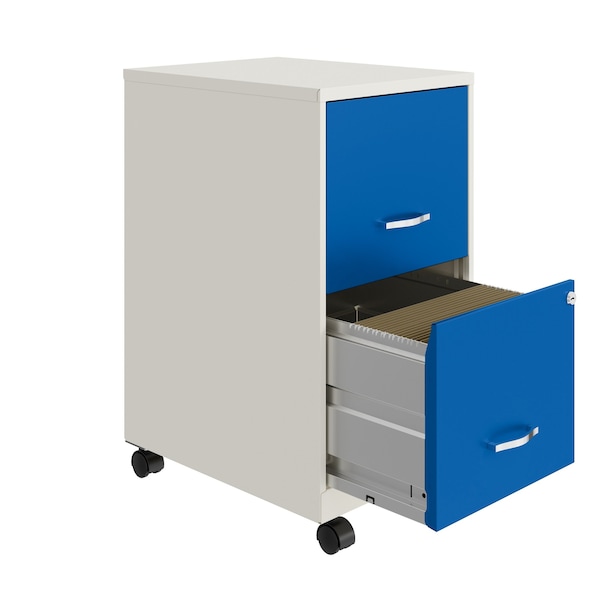 Space Solutions 14.25 in W 2 Drawer Mobile Vertical File Cabinet, Pearl White / Classic Blue - 25331
