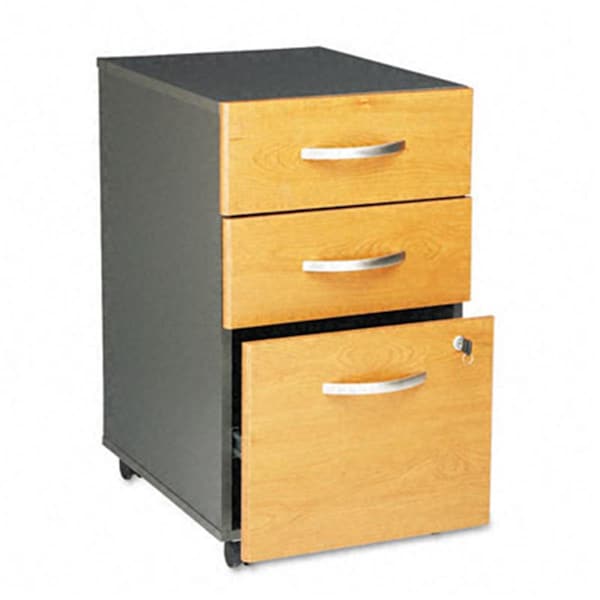 Fixturesfirst Series C 3-Drawer Mobile Pedestal File- 28-1/8&amp;quot; High- Graphite GY/Medium Cherry - FI619679