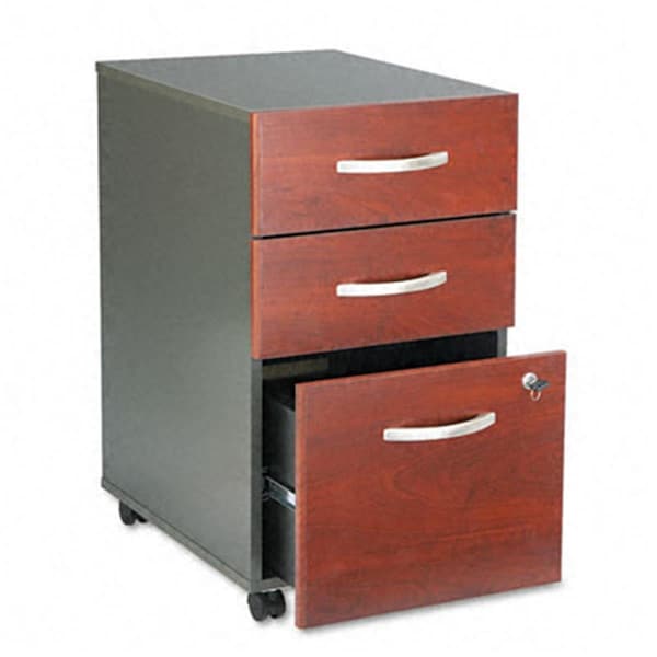 Fixturesfirst Series C 3-Drawer Mobile Ped File- 15-3/4w x 20-3/8d- Graphite Gray/Dark Cherry - FI182289