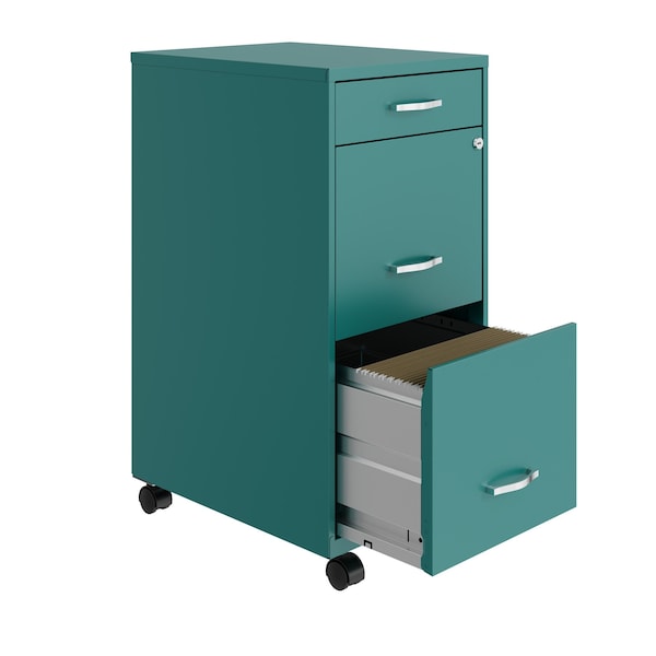 Space Solutions 14.25 in W 3 Drawer Mobile Vertical File Cabinet, Teal - 24421