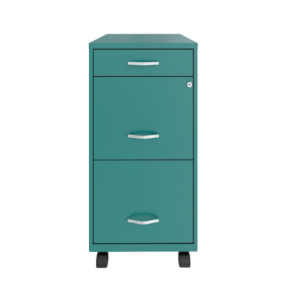 Space Solutions 14.25 in W 3 Drawer Mobile Vertical File Cabinet, Teal - 24421