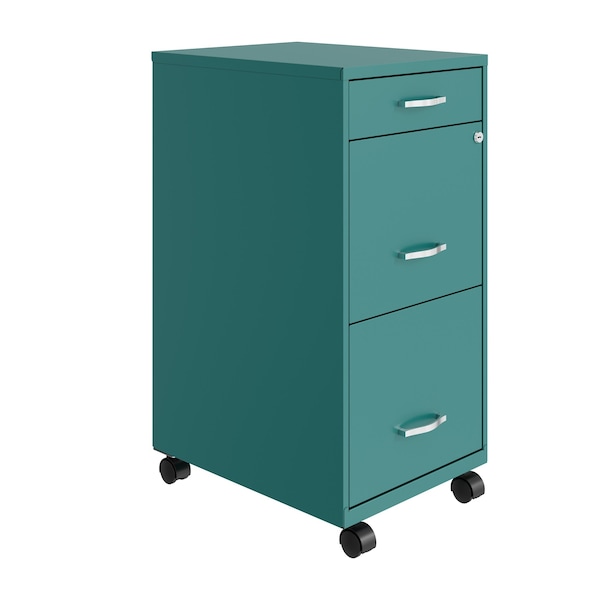 Space Solutions 14.25 in W 3 Drawer Mobile Vertical File Cabinet, Teal - 24421