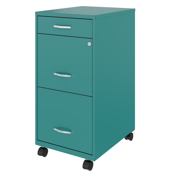 Space Solutions 14.25 in W 3 Drawer Mobile Vertical File Cabinet, Teal - 24421
