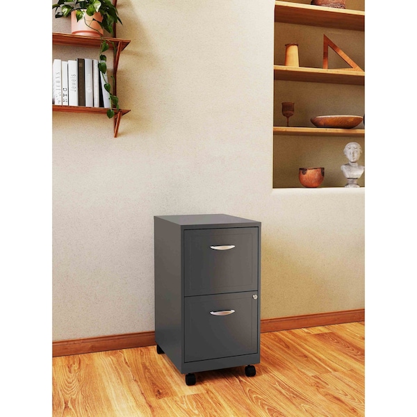 Space Solutions 14.25 in W 2 Drawer Mobile Vertical File Cabinet, Metallic Charcoal - 22616