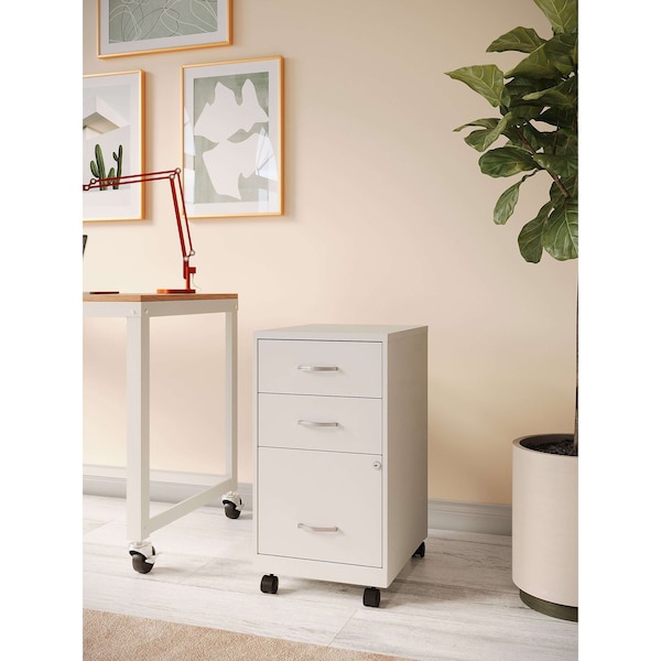 Space Solutions 14.25 in W 3 Drawer Mobile Vertical File Cabinet, Pearl White - 24428