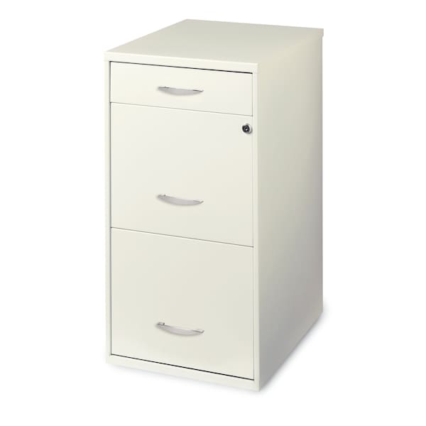 Space Solutions 14.25 in W 3 Drawer Vertical File Cabinet W/ Pencil Drawer, Pearl White - 19157