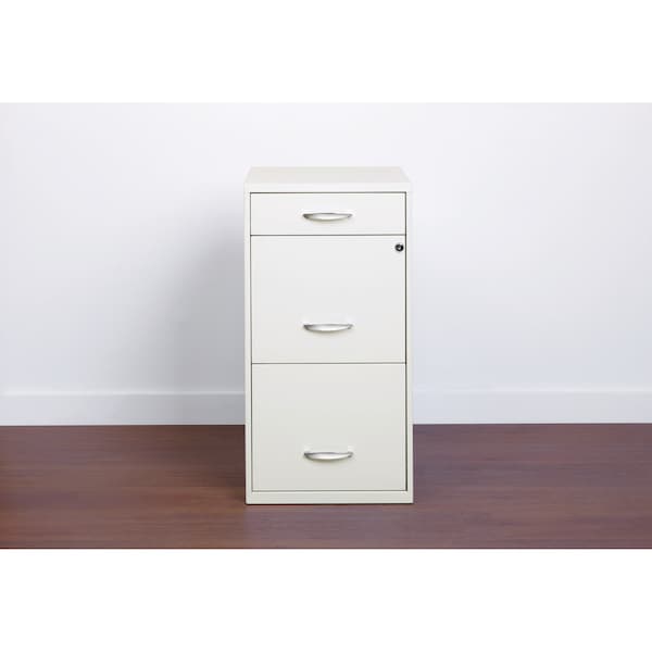 Space Solutions 14.25 in W 3 Drawer Vertical File Cabinet W/ Pencil Drawer, Pearl White - 19157