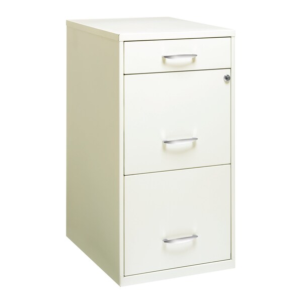 Space Solutions 14.25 in W 3 Drawer Vertical File Cabinet W/ Pencil Drawer, Pearl White - 19157