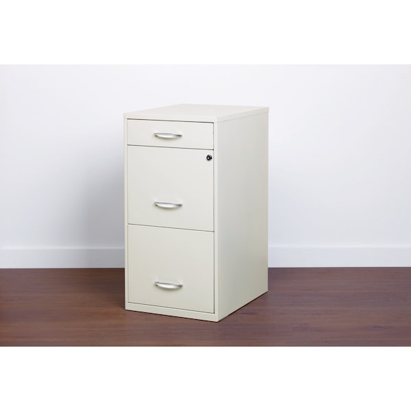 Space Solutions 14.25 in W 3 Drawer Vertical File Cabinet W/ Pencil Drawer, Pearl White - 19157
