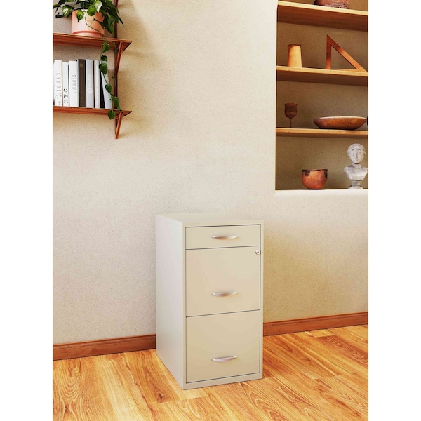 Space Solutions 14.25 in W 3 Drawer Vertical File Cabinet W/ Pencil Drawer, Pearl White - 19157
