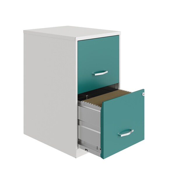 Space Solutions 14.25 in W 2 Drawer Vertical File Cabinet, Pearl White / Teal - 25040