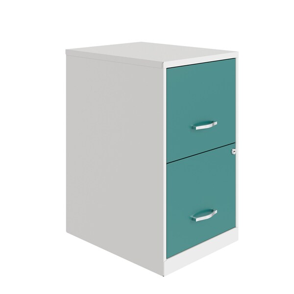 Space Solutions 14.25 in W 2 Drawer Vertical File Cabinet, Pearl White / Teal - 25040