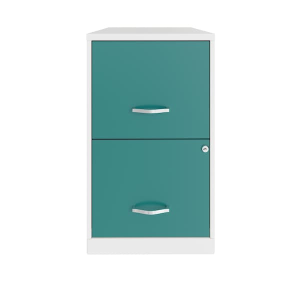 Space Solutions 14.25 in W 2 Drawer Vertical File Cabinet, Pearl White / Teal - 25040