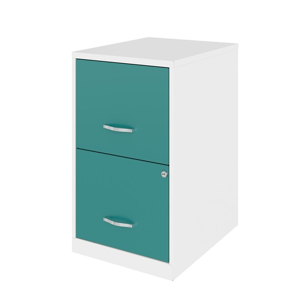 Space Solutions 14.25 in W 2 Drawer Vertical File Cabinet, Pearl White / Teal - 25040