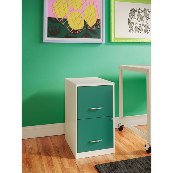 Space Solutions 14.25 in W 2 Drawer Vertical File Cabinet, Pearl White / Teal - 25040