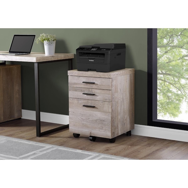 Gfancy Fixtures 25.25 in. Taupe Particle Board & MDF Filing Cabinet with 3 Drawers - GF3703425