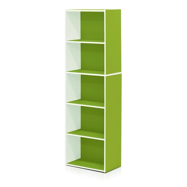 Furinno 11055WH-GR 5-Tier Reversible Open Shelf Bookcase, White & Green - 11055WH/GR