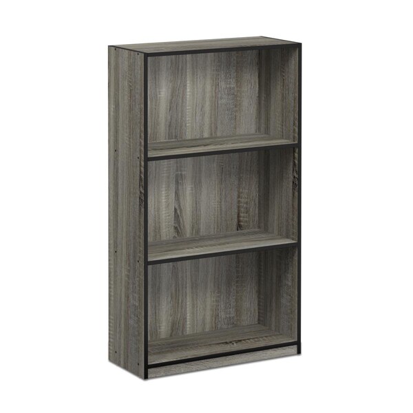 Furinno 99736GYW-BK Basic 3-Tier Bookcase Storage Shelves - French Oak Grey & Black - 99736GYW(BK)