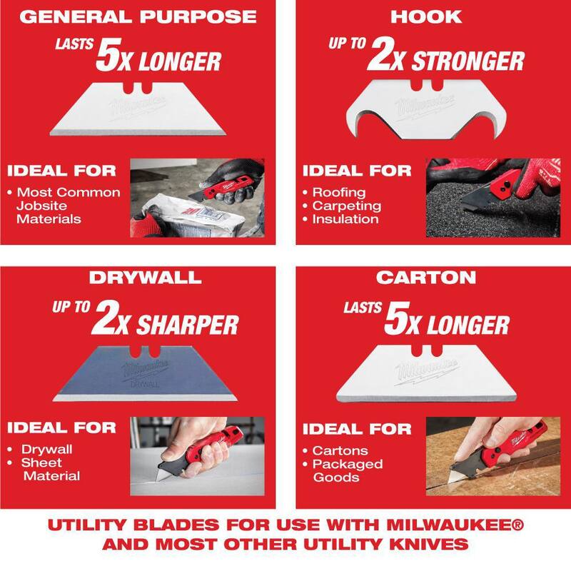 Milwaukee FASTBACK 6-in-1 Folding Knife with 3 in. Blade and General Purpose Utility Blades (50-Pack) - 48-22-1505-48-22-1950