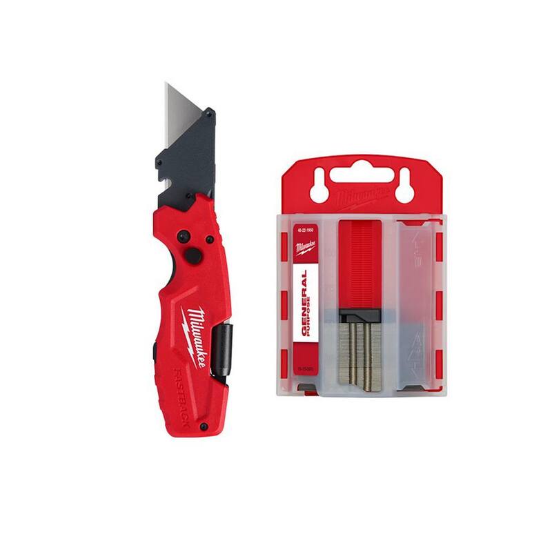 Milwaukee FASTBACK 6-in-1 Folding Knife with 3 in. Blade and General Purpose Utility Blades (50-Pack) - 48-22-1505-48-22-1950