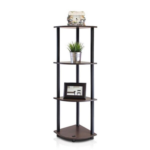 Highkey Turn-N-Tube 4-Tier Corner Display Rack Multipurpose Shelving Unit; Dark Brown Grain & Black - 43.5 x 11.6 x 11.6 in. - LR370651