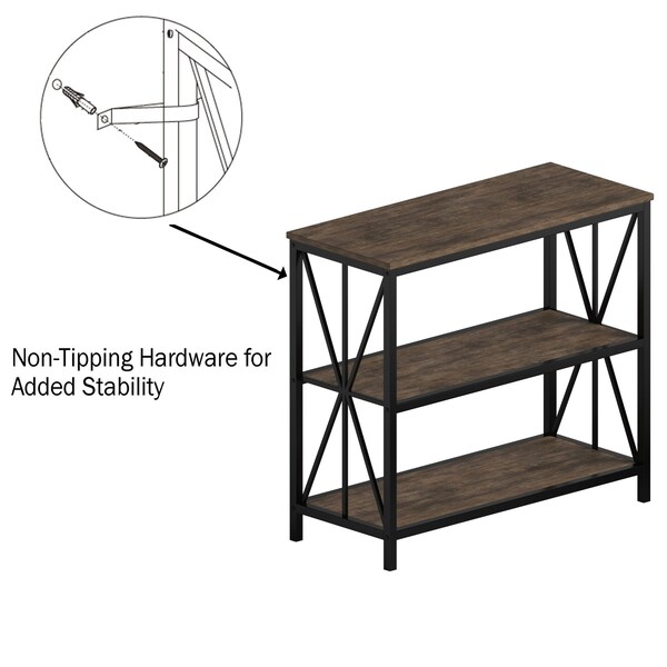 Hastings Home 3-Tier Freestanding Barnwood Bookcase - 690147PSV