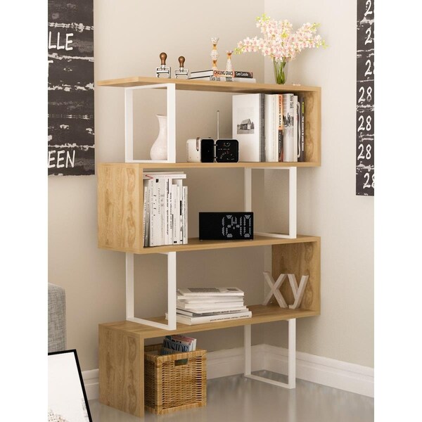 Decorotika Decorotika ADR50BCB02 36 x 12 x 50 in. Adriana 4-Shelf Geometric Bookcase - White & Oak - ADR50BCB02