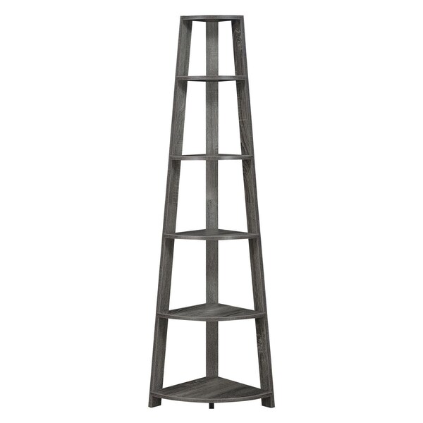 Convenience Concepts 16.5 x 16.5 x 71 in. Newport 5 Tier Corner Bookcase, Weathered Gray - HI2540118