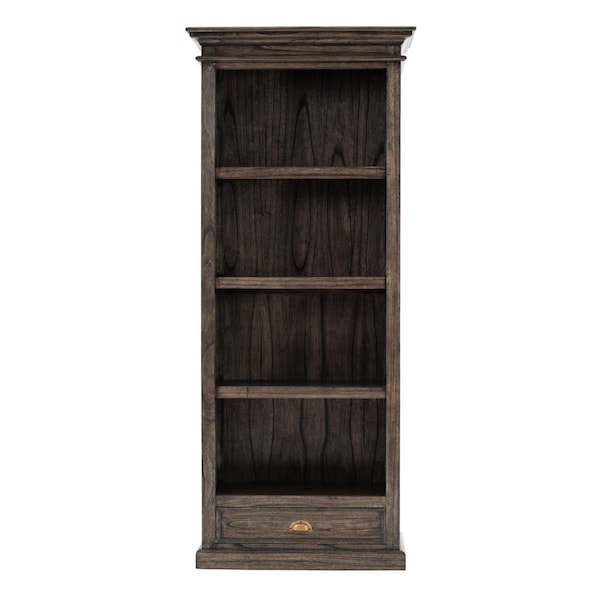 Homeroots 74.8 x 31.5 x 15.75 in. Black Wash Bookcase with One Drawer - 397666
