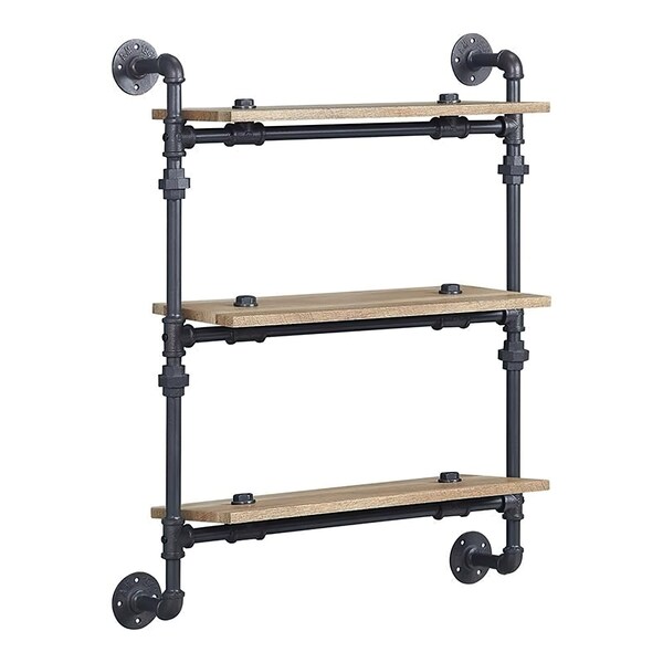 Acme Wall Rack with 3 Wooden Shelves in Oak and Sandy Black - ER-0291-3