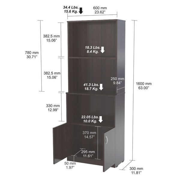 Inval Wall Unit / Bookcase 62.99 in. H 4-shelf with 2 Doors in Espresso - B2P-3805