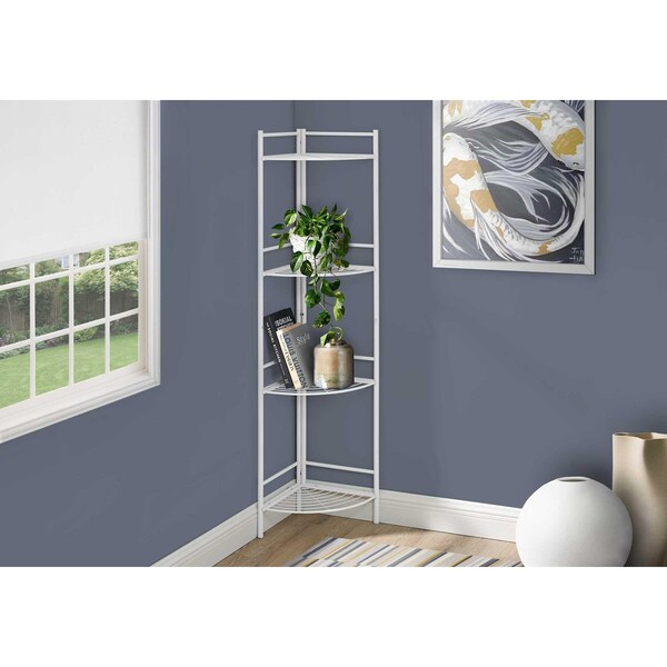 Homeroots 18.5 x 13.5 x 57.75 in. White Metal Corner Etagere Bookcase - 366070