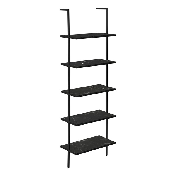 Monarch Specialties Bookshelf, Bookcase, Etagere, Ladder, 5 Tier, 72"H, Office, Bedroom, Metal, Black Marble Look, Black - I 3684