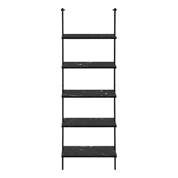 Monarch Specialties Bookshelf, Bookcase, Etagere, Ladder, 5 Tier, 72"H, Office, Bedroom, Metal, Black Marble Look, Black - I 3684