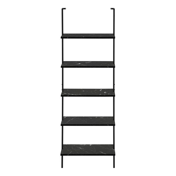 Monarch Specialties Bookshelf, Bookcase, Etagere, Ladder, 5 Tier, 72"H, Office, Bedroom, Metal, Black Marble Look, Black - I 3684