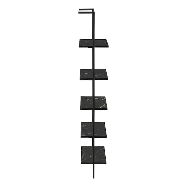Monarch Specialties Bookshelf, Bookcase, Etagere, Ladder, 5 Tier, 72"H, Office, Bedroom, Metal, Black Marble Look, Black - I 3684