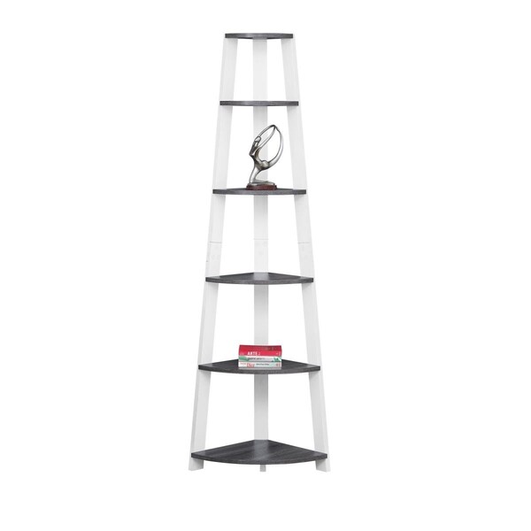 Towels Usa 72 in. Bookcase with Corner Accent Etagere, Grey & White - TO2454928