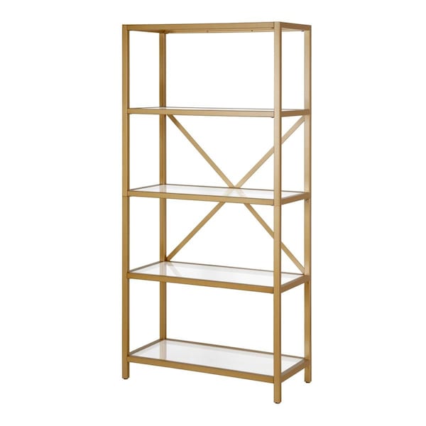 Hudson & Canal Henn &amp; Hart Etta Brushed Brass Bookcase - 63 x 30 x 14 in. - BK0439