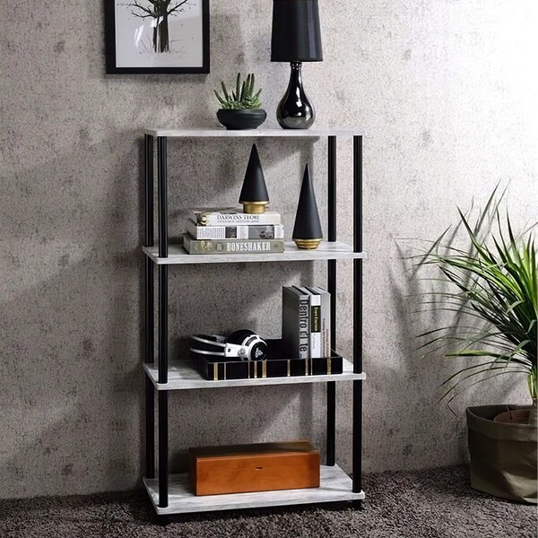 Acme 4 Wooden Shelves Rectangular Bookshelf in Antique White and Black - ER-0289WH