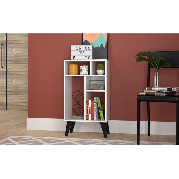 Manhattan Comfort Warren Low Bookcase 3.0, White with Black Feet - 190AMC205