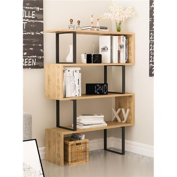 Decorotika Decorotika ADR50BCB01 36 x 12 x 50 in. Adriana 4-Shelf Geometric Bookcase - Black & Oak - ADR50BCB01