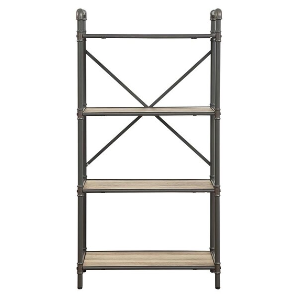 Acme 4 Wooden Tiers Rectangular Bookshelf in Antique Oak and Sandy Gray - ER-0242GY