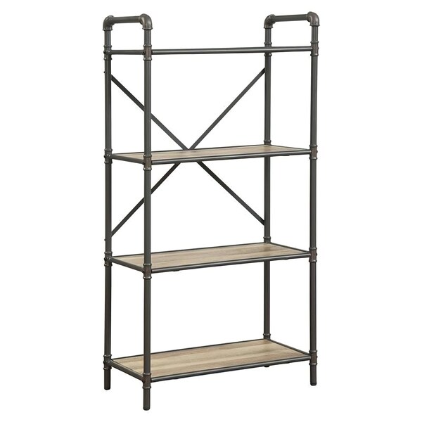 Acme 4 Wooden Tiers Rectangular Bookshelf in Antique Oak and Sandy Gray - ER-0242GY