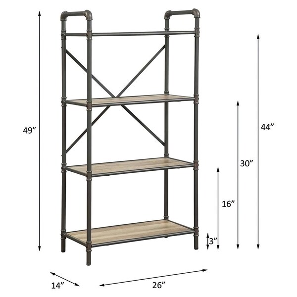 Acme 4 Wooden Tiers Rectangular Bookshelf in Antique Oak and Sandy Gray - ER-0242GY
